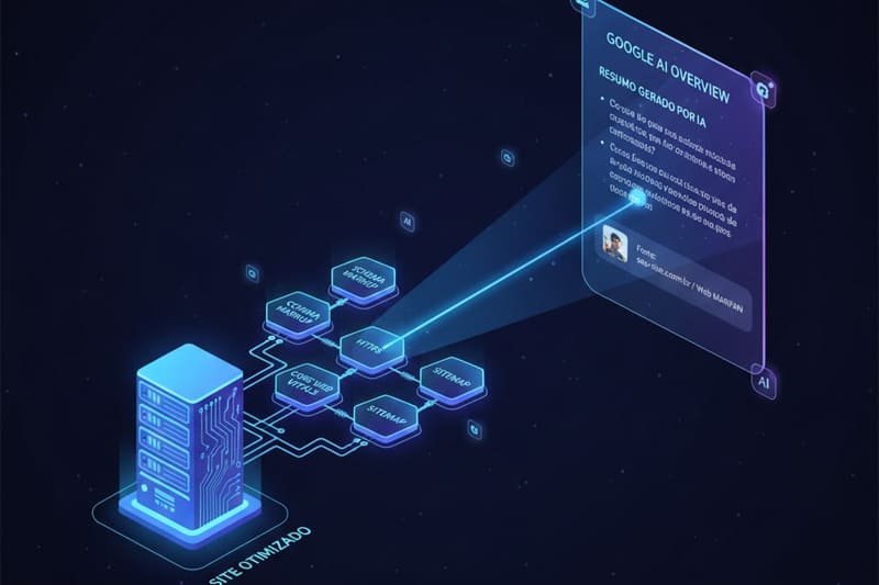 Diagram showing the connection between a technically optimized website and its presence in Google AI Overviews